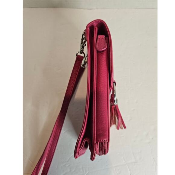 Genuine Pebble Leather Crossbody DK Pink 9"x5" Wallet  Phone Case 48" Strap New - Picture 6 of 10